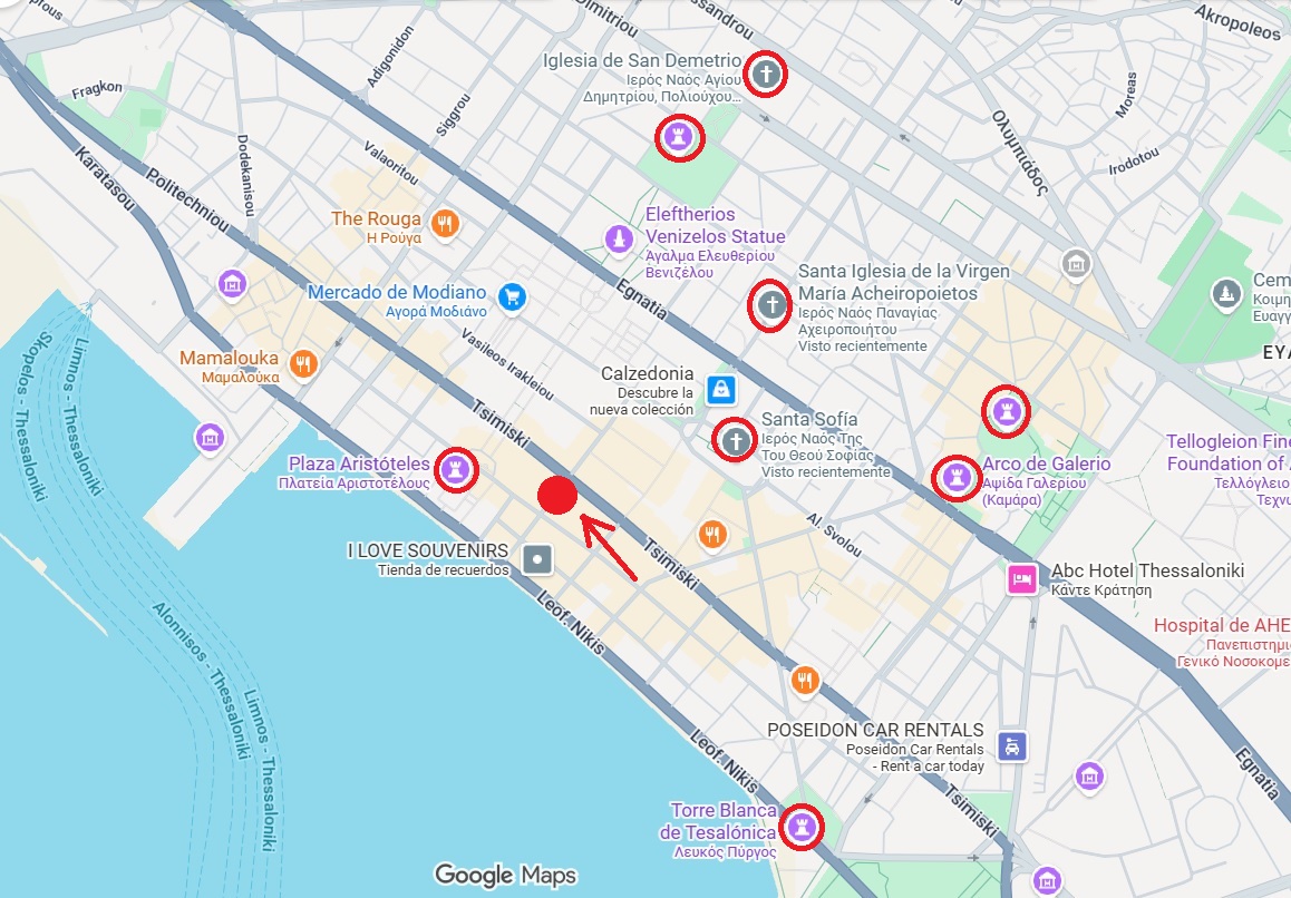 mapa turistico de Tesalonica, Grecia